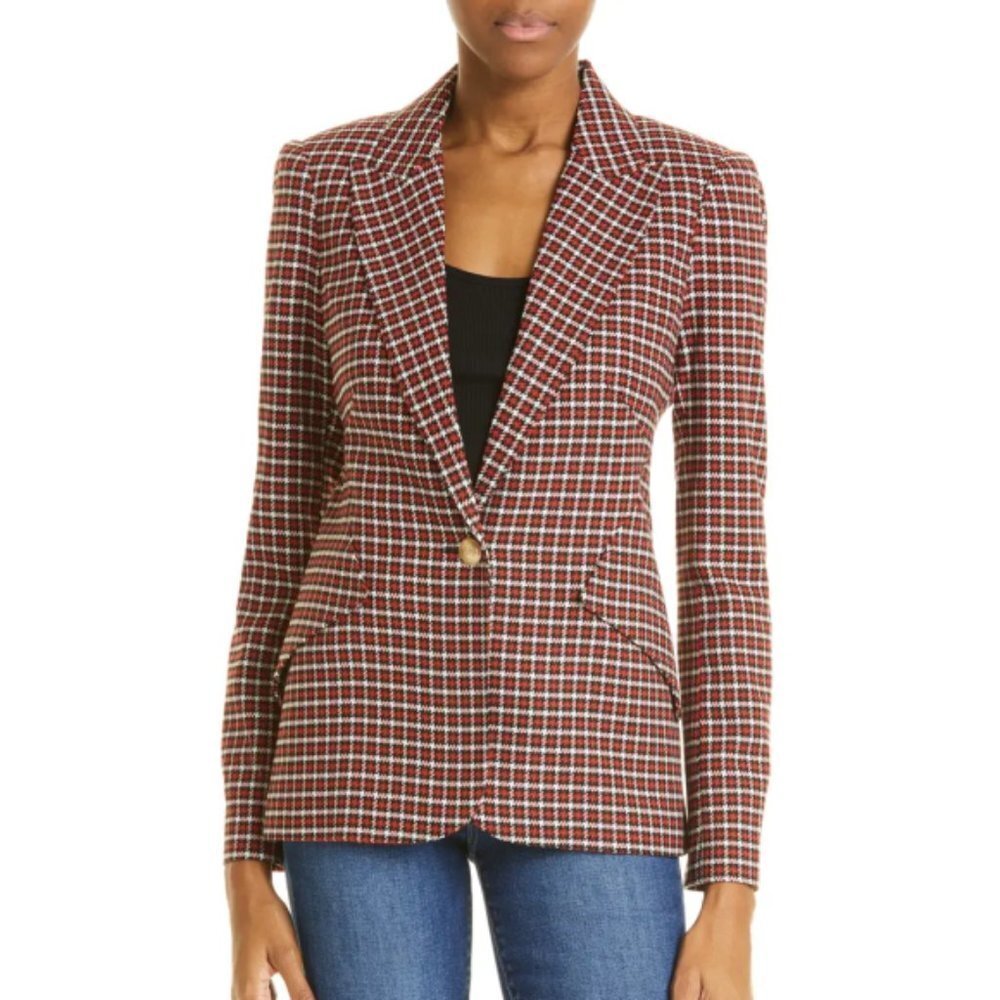 L'AGENCE 'Chamberlain' Houndstooth Check Blazer Jacket, Burnt Sienna